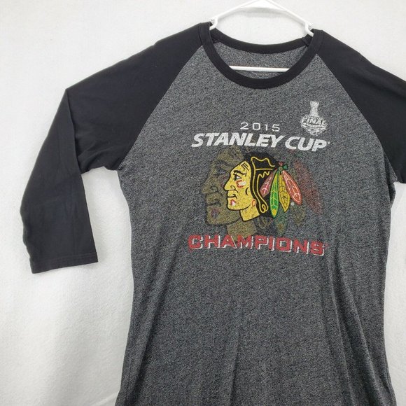 CHICAGO BLACKHAWKS Shirt Men’s 3/4 Sleeve Gray Large 2015 Stanley Cup - Picture 4 of 10
